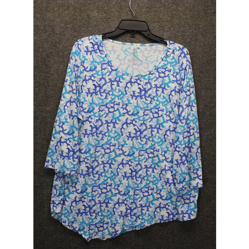 Lulu-B Top Size 1X Coral Print Blue White 3/4 Sleeve